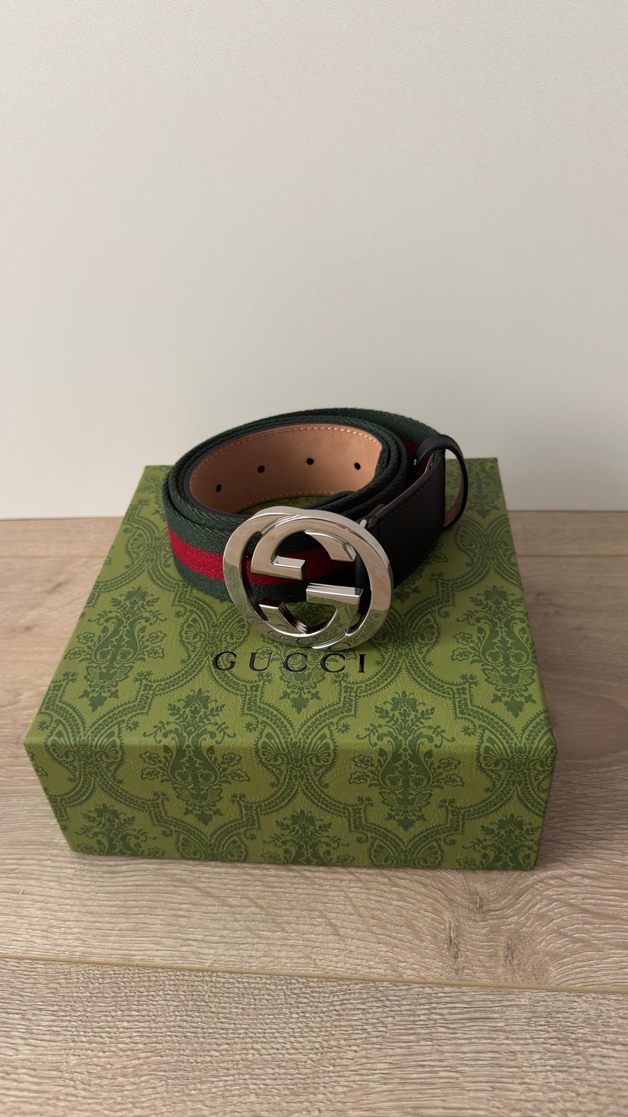 Gucci GG Supreme riem met Web detail, Overige kleuren, Echt leder, Zo goed als nieuw, 105 tot 115 cm