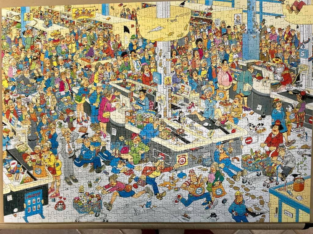 Jan van Haasteren Kassa erbij!! 1000 stukjes, Ophalen of Verzenden, 500 t/m 1500 stukjes, Gebruikt