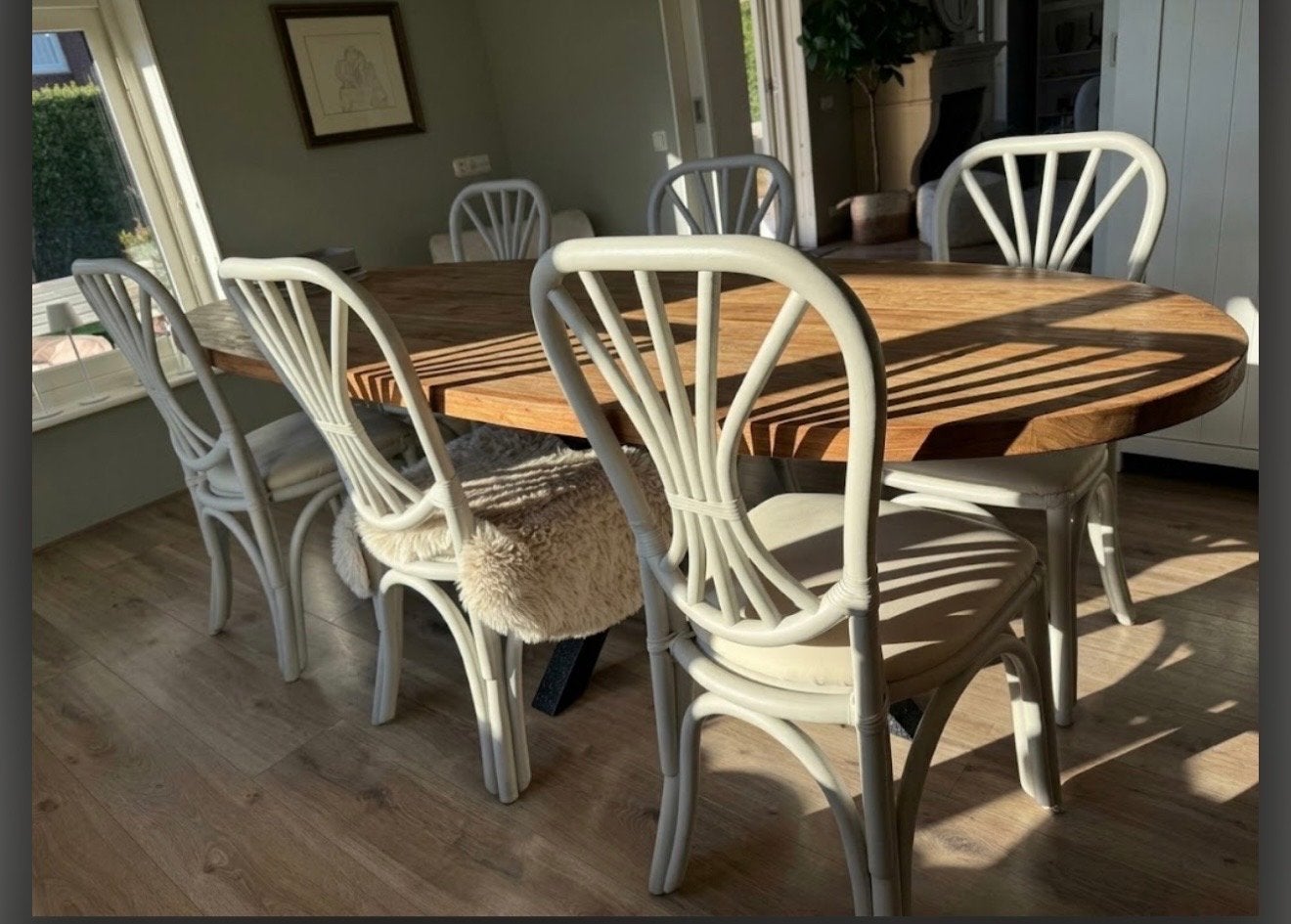 Trendy eetkamerstoelen van rotan japandi wit grijs ibiza, Huis en Inrichting, Stoelen, Ophalen, Wit, Riet of Rotan, Zo goed als nieuw