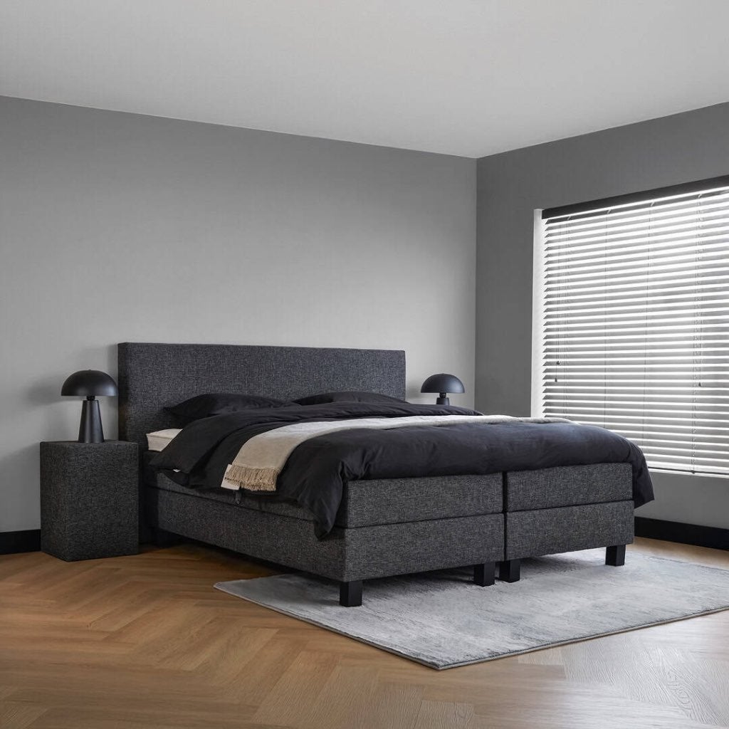 -70% korting showmodel boxspring Monaco + topper 180x200 cm, Ophalen of Verzenden, 180 cm, 200 cm, Grijs