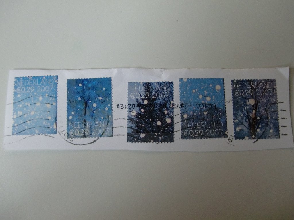 Nederland 2007 - 5 kerstzegels op papier - gest., Postzegels en Munten, Verzenden, Na 1940, Gestempeld