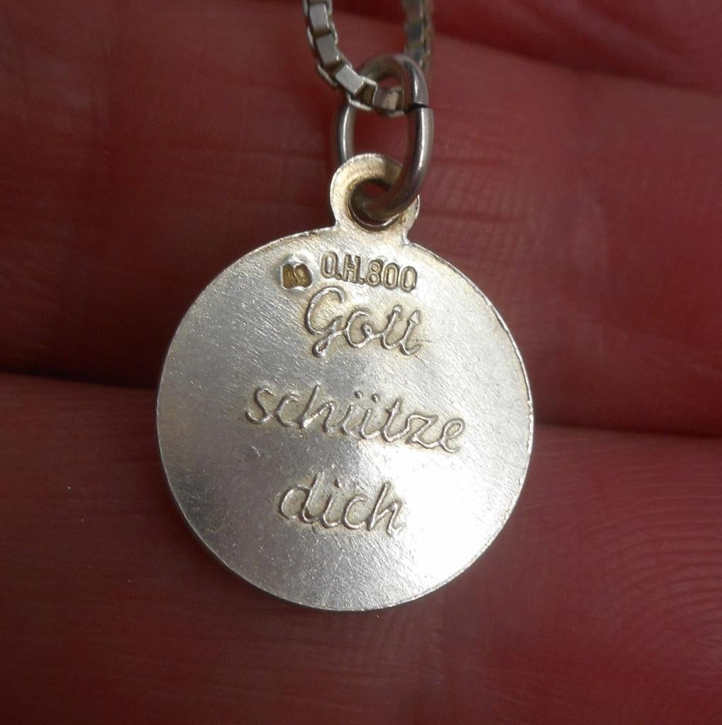 Zilveren ketting met religie hangertje nr.1073, Met hanger, Gebruikt, Verzenden, Zilver