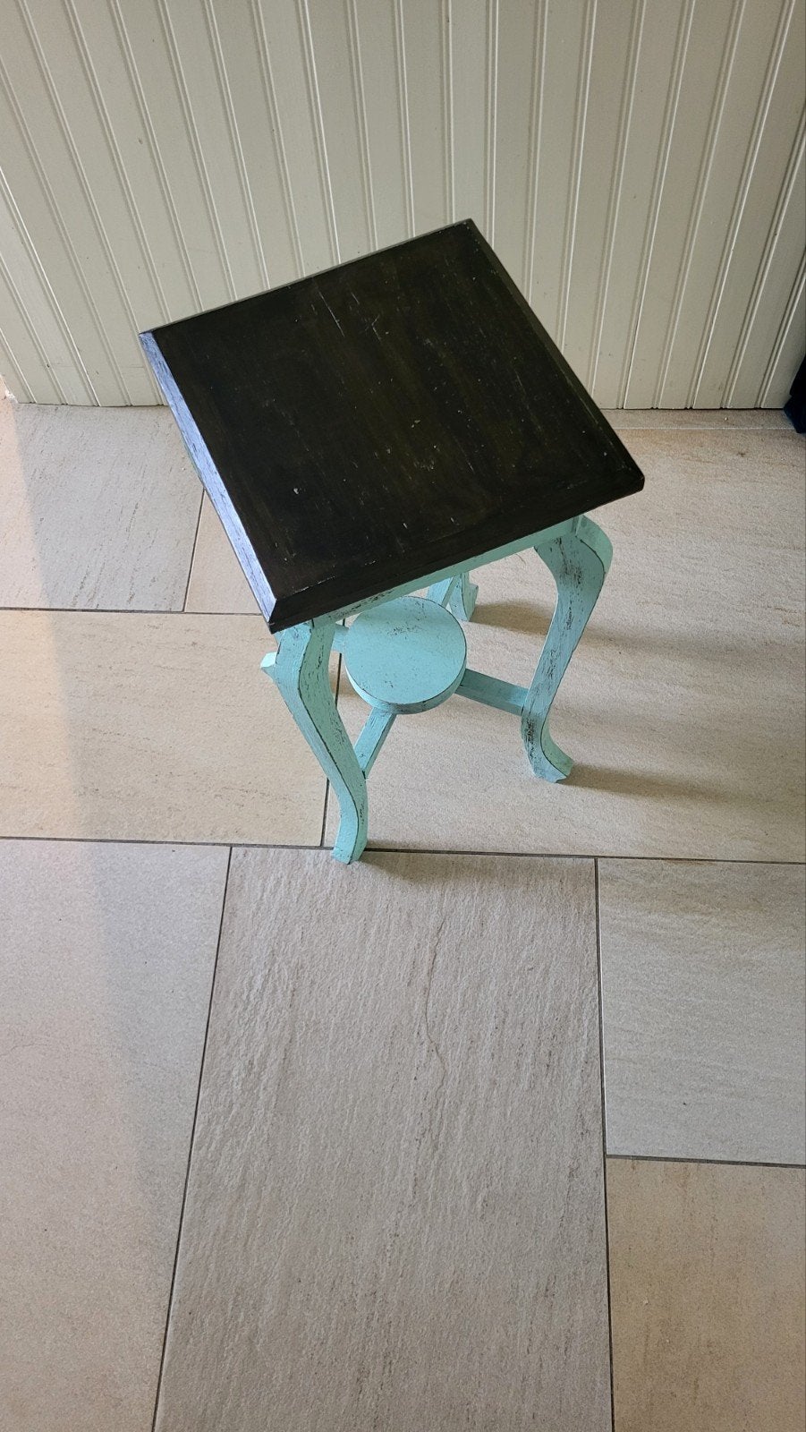 Plantentafeltje in mint krijtverf - 27x27x52 cm, Minder dan 55 cm, Gebruikt, Vierkant, Hout