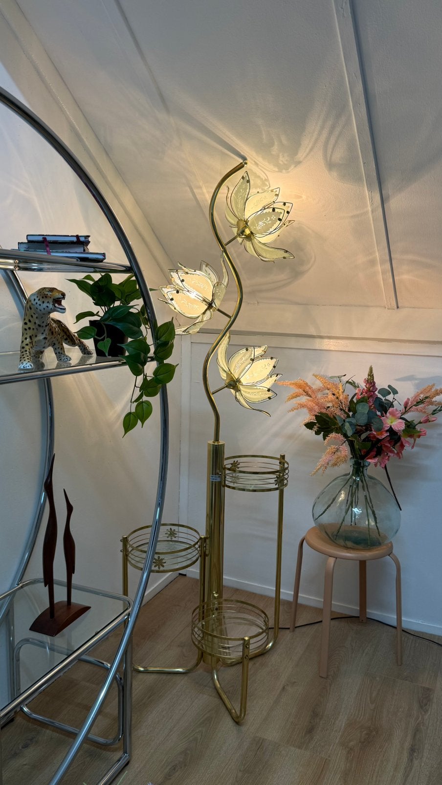 Vintage Lotus Lamp Lotuslamp, Ophalen, Gebruikt, Glas, 150 tot 200 cm
