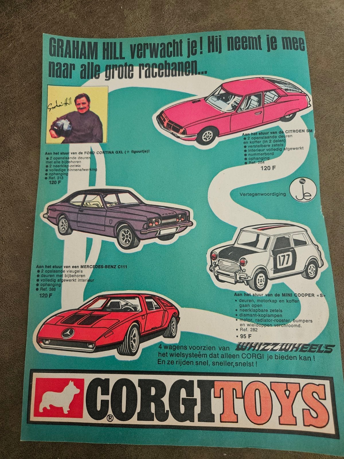 Corgi Toys Advertentie - Graham Hill Whizzwheels, Ophalen of Verzenden, Gebruikt