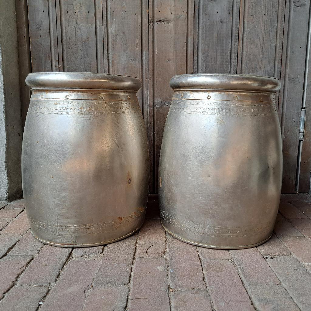 2x Metalen vaas pot plantenpot kruik hoogte 37cm *Etage3*, Gebruikt, ., Ophalen of Verzenden, .