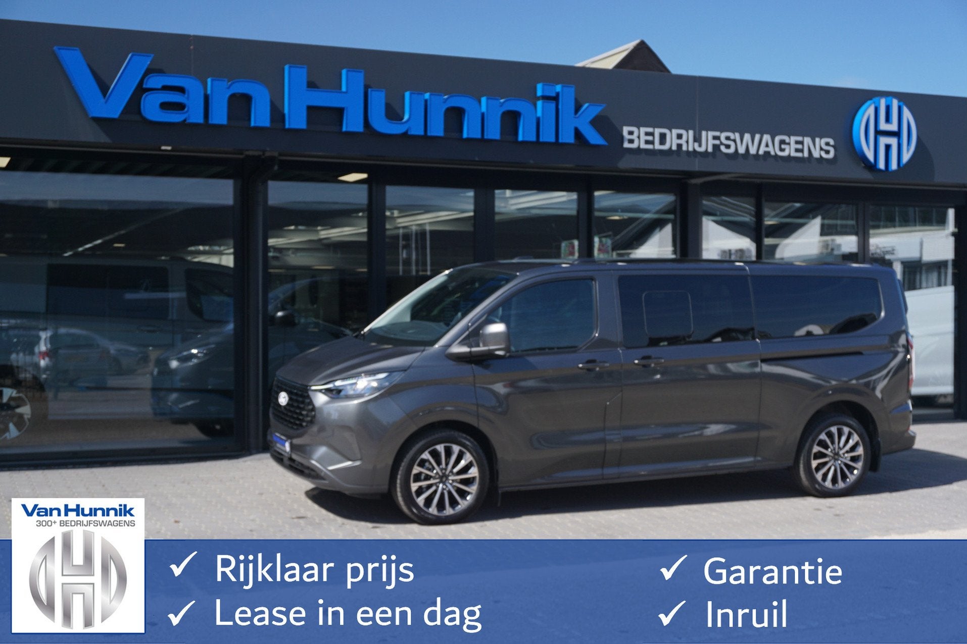 Ford Transit Custom Tourneo 340L 2.5 PHEV 233PK Dubbel Cabin, Auto's, 8 stoelen, 4 cilinders, 1850 kg, Bedrijf