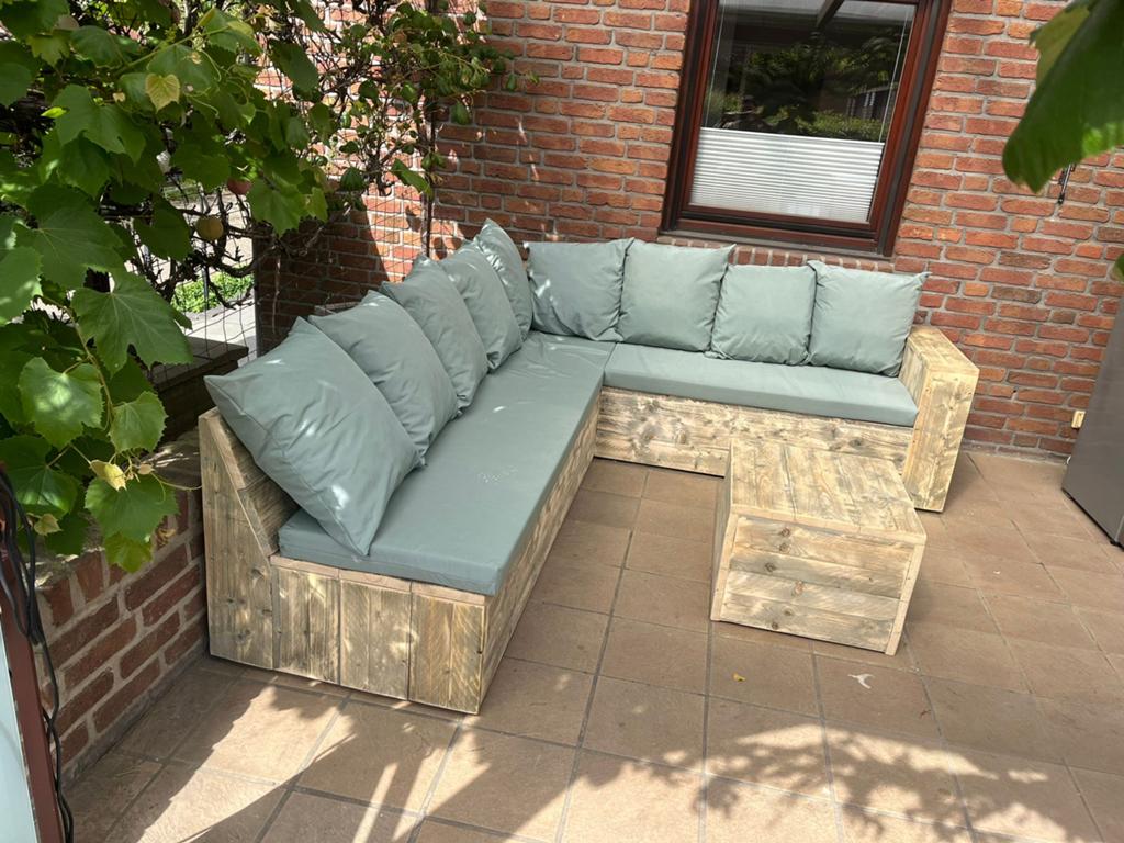 Foto 2 van Steigerhout hoekbank loungeset tuinset loungebank zwevend