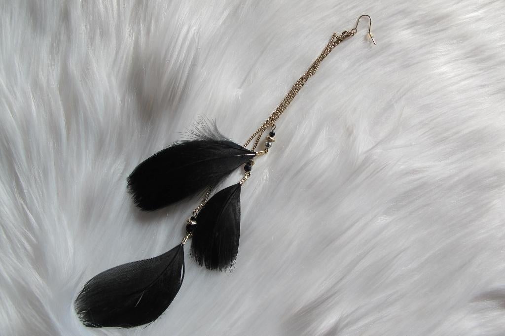 Black feather earring, Overige materialen, Hangers, Zwart, Nieuw