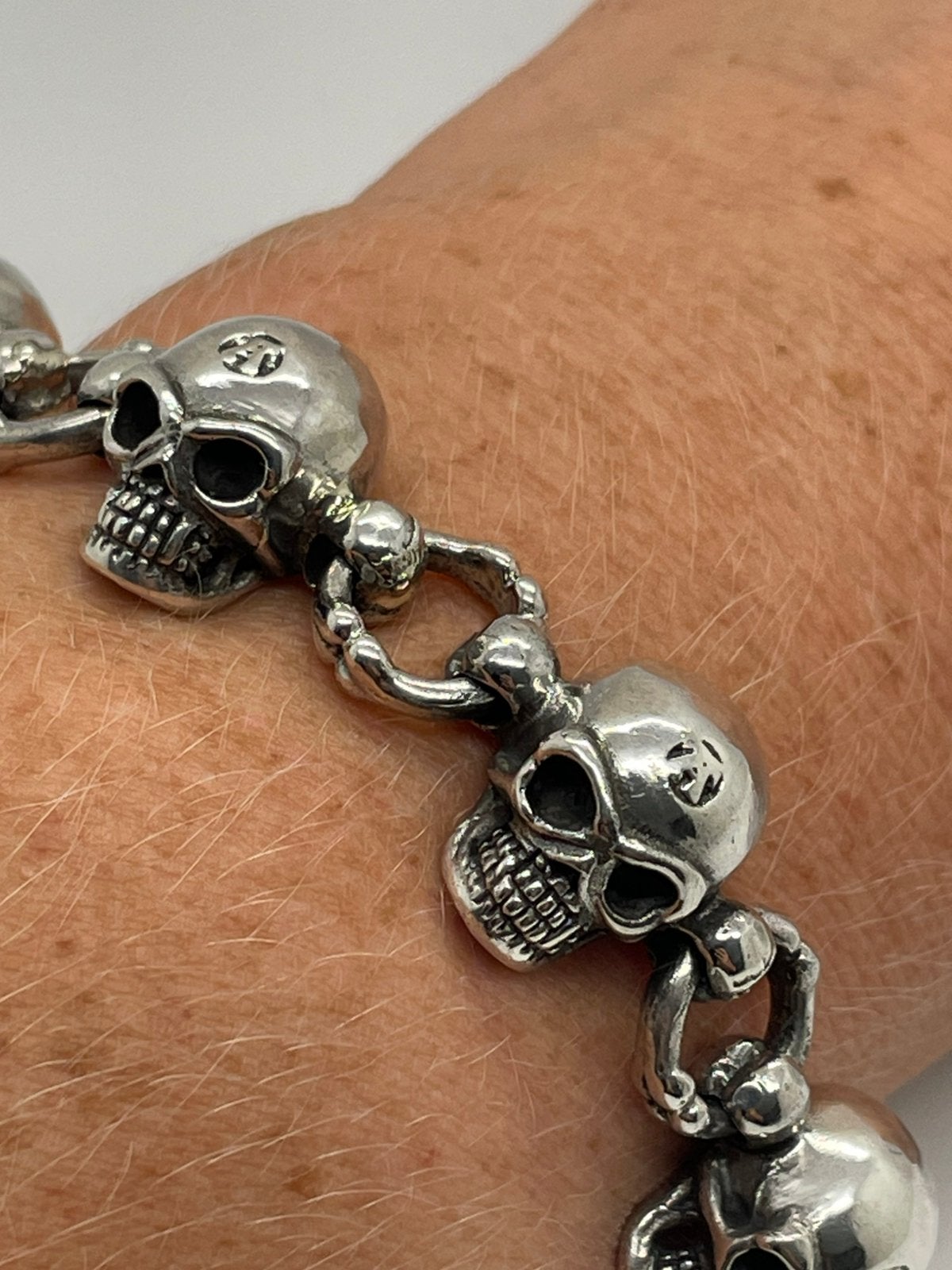 F761 Prachtige massief zilveren skull armband, Ophalen of Verzenden, X, Zilver, Zilver