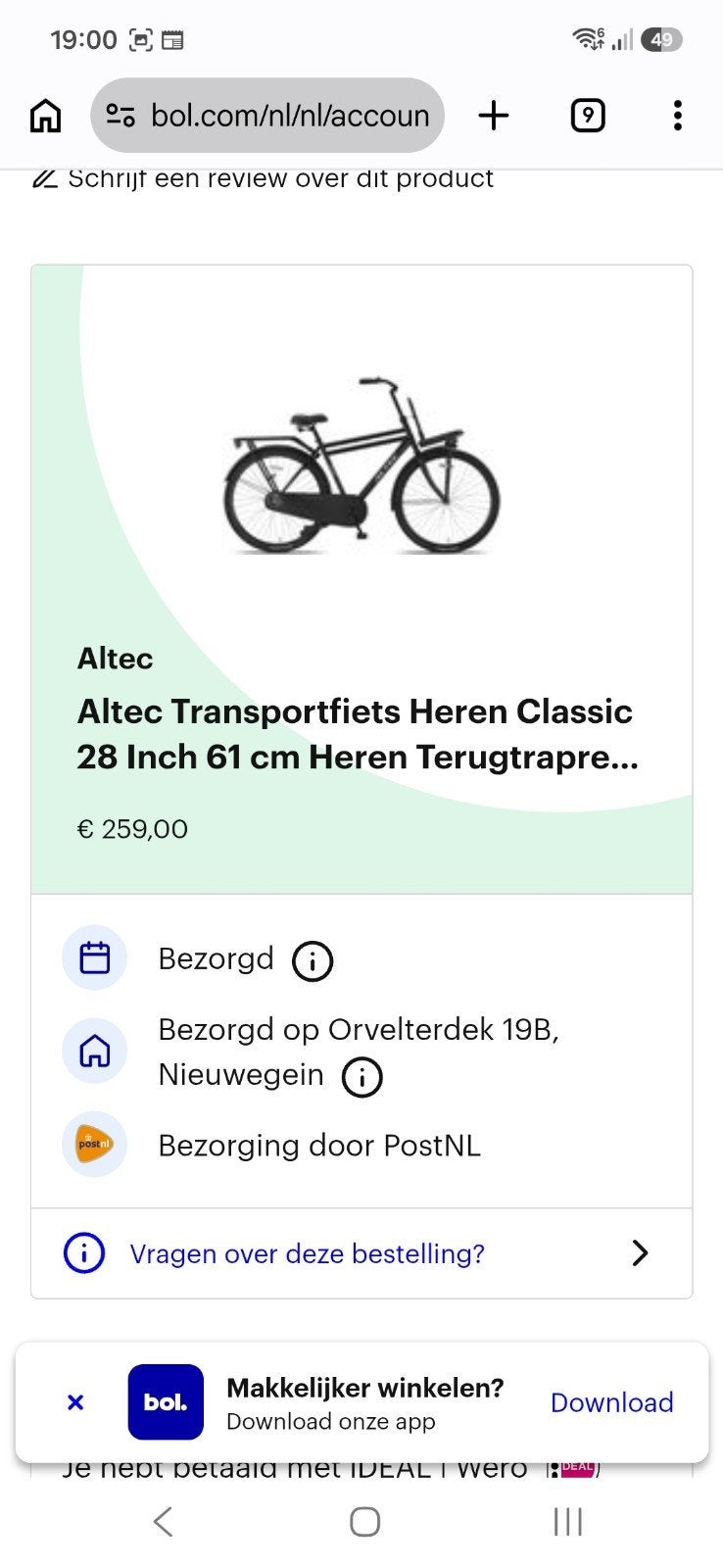 Altec Transportfiets Heren Classic 28 Inch 61 cm, 61 tot 65 cm, Ophalen, Zo goed als nieuw, Terugtraprem