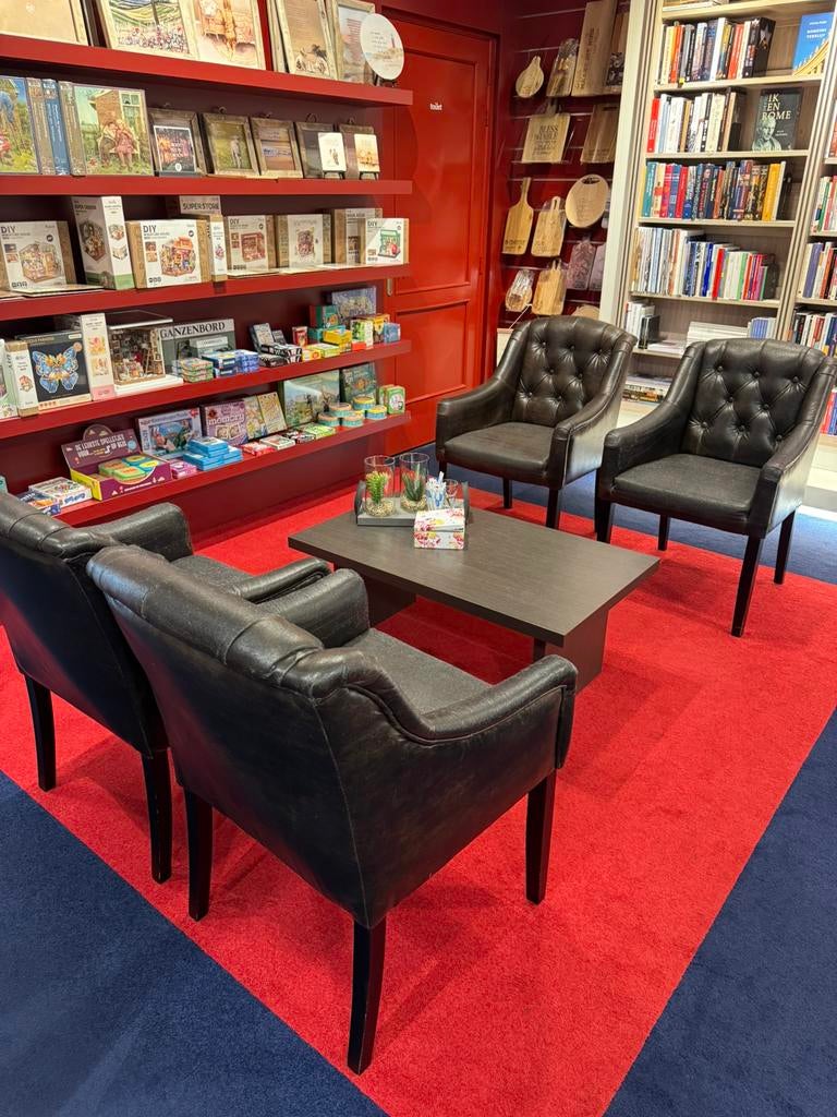 6 kunstleren stoelen te koop, Huis en Inrichting, Ophalen, Overige materialen, Gebruikt, Zwart
