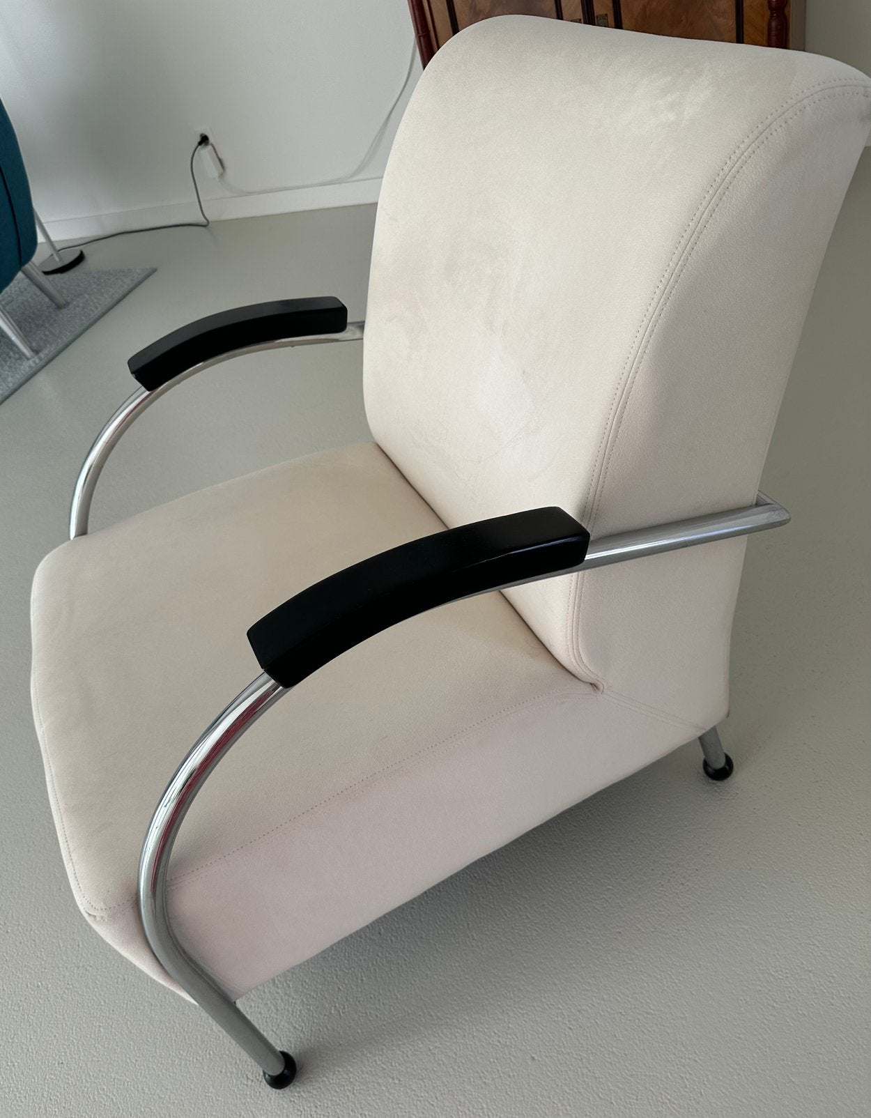 Fauteuil in buisframe stijl roomwit, Ophalen, Gispen stijl, Gebruikt, Minder dan 75 cm