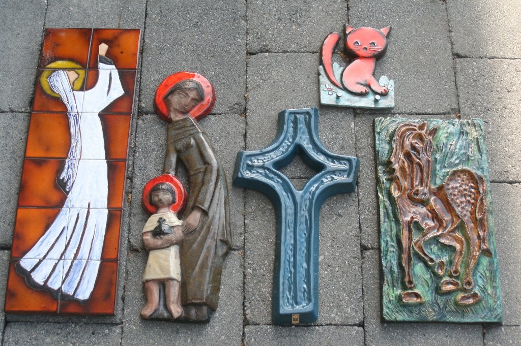 5 x Keramiek perignem paard/maria /kruis (jaren 60), Ophalen