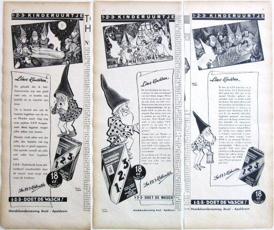 3 vintage advertenties reclames 1 2 3 wasmiddel 1935 wasch, Ophalen of Verzenden, Gebruikt, Overige typen