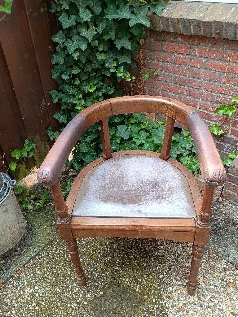 antiek stoeltje, Huis en Inrichting, Gebruikt, Bruin, Eén, Leer