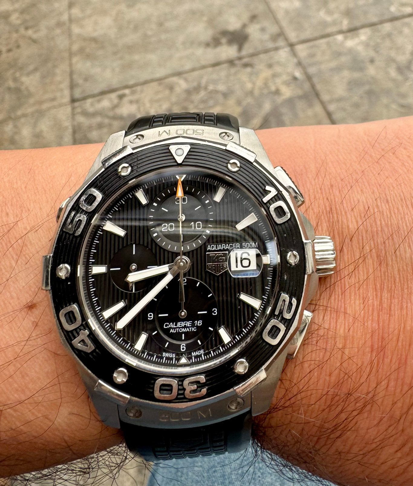 Tag Heuer Aquaracer chrono automatic 44 mm/2014/papieren, Sieraden, Tassen en Uiterlijk, Horloges | Heren, Staal, Polshorloge