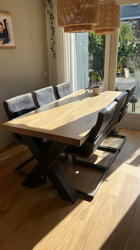 Eiken eettafel met 6 stoelen, Huis en Inrichting, Tafels | Eettafels, Ophalen, Gebruikt, Eikenhout, 50 tot 100 cm