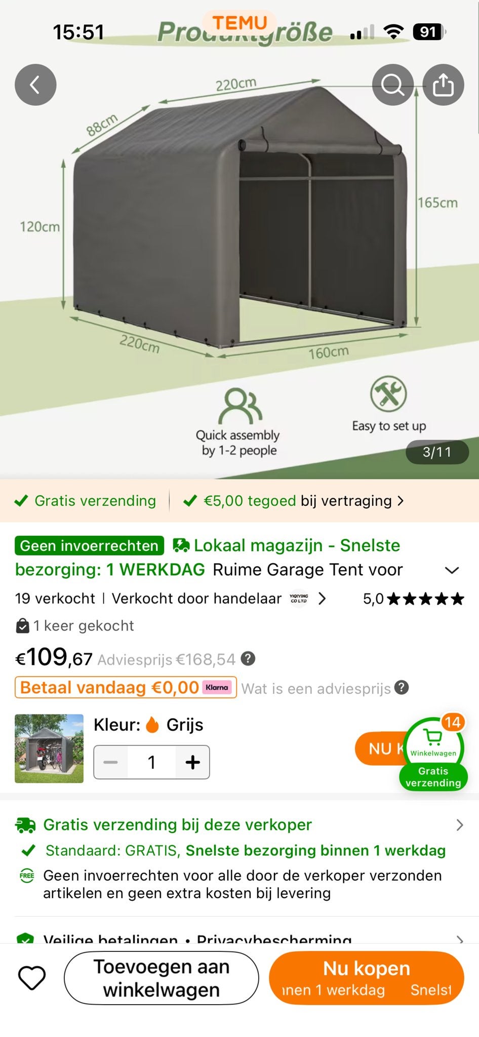 Nieuwe fietsenberging/garagetent - ongebruikt, Ophalen, Zo goed als nieuw, Metaal, Fietsenberging