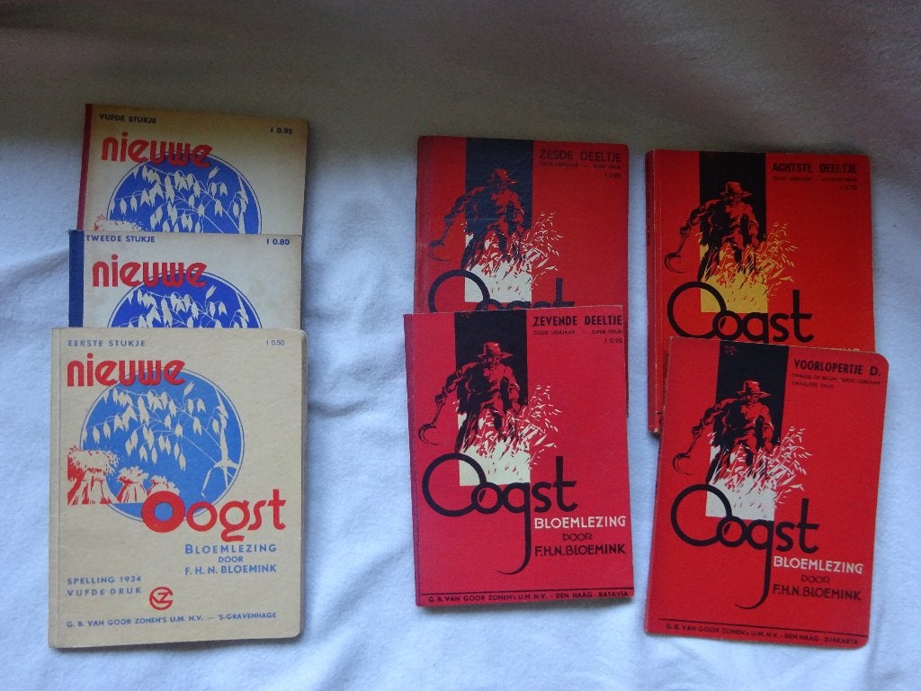 7 antieke kinderboeken, nieuwe Oogst en Oogst bloemlezing., Ophalen of Verzenden, F H N Bloemink