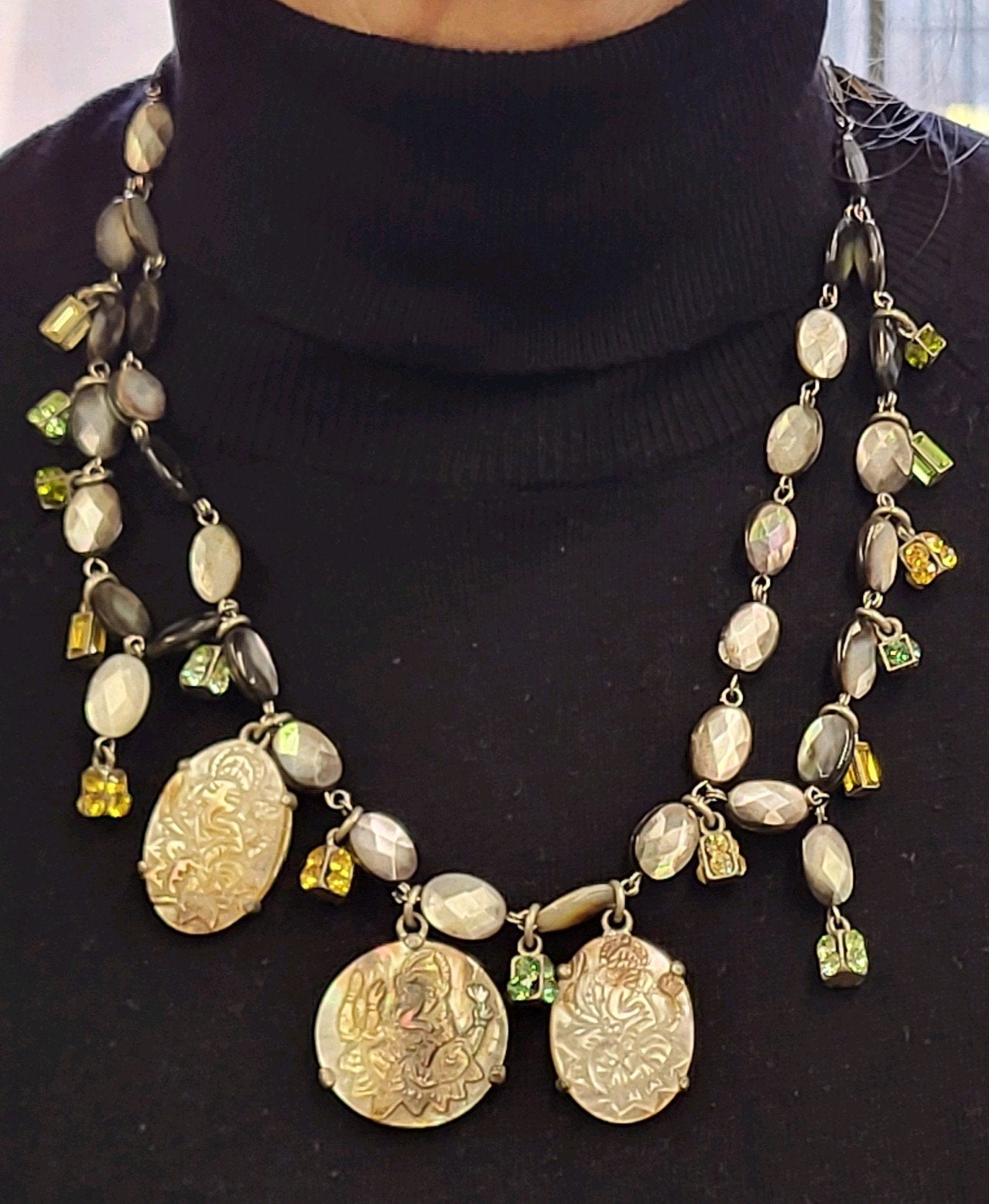 Vintage Rodrigo Otazu Cameo & Crystal Statement collier, Met kristal, Overige materialen, Overige kleuren, Ophalen of Verzenden