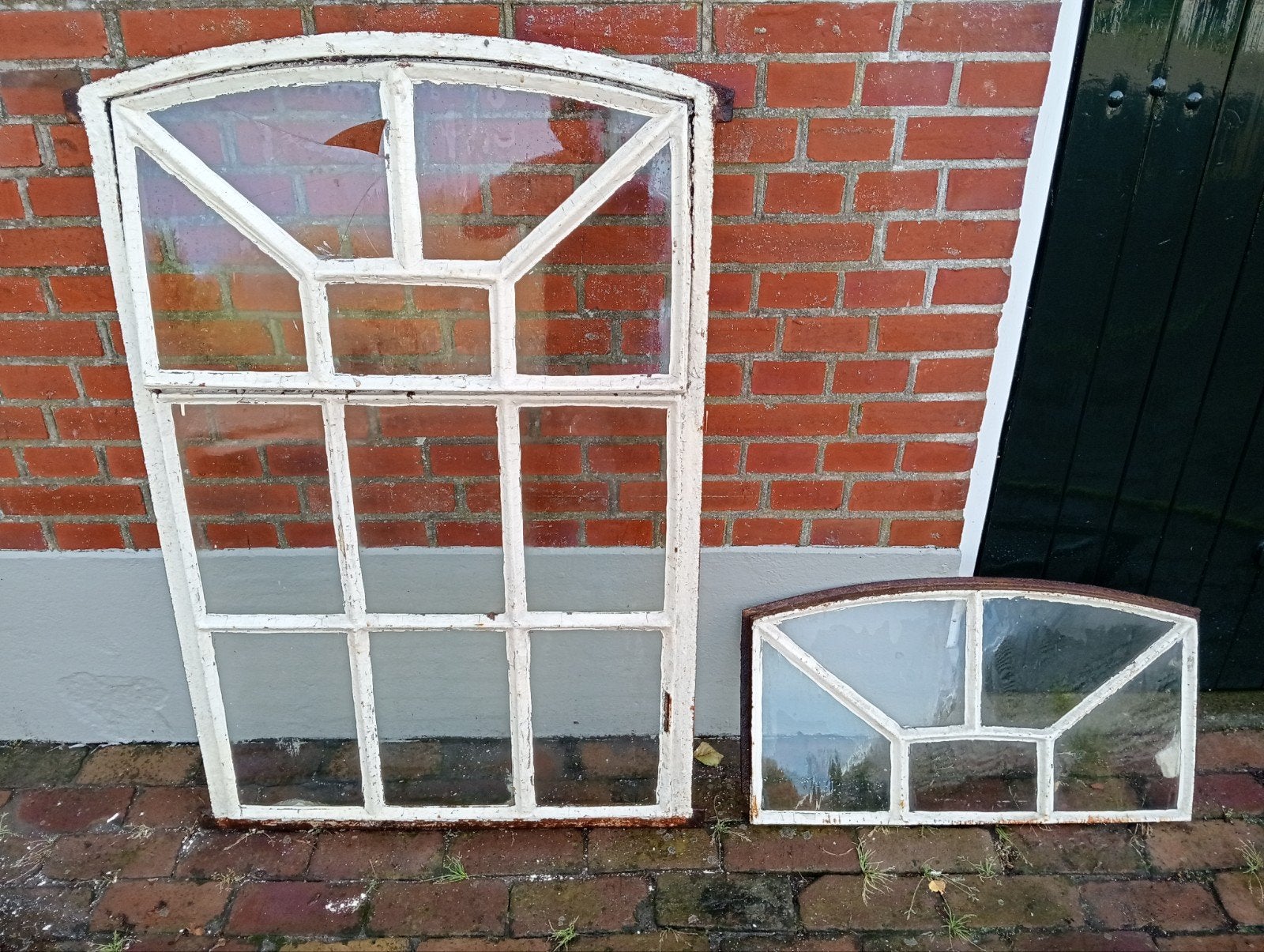 Antieke ramen met boog en roedeverdeling, Gevelraam of Ruit, Gebruikt, 80 tot 120 cm, 120 tot 160 cm