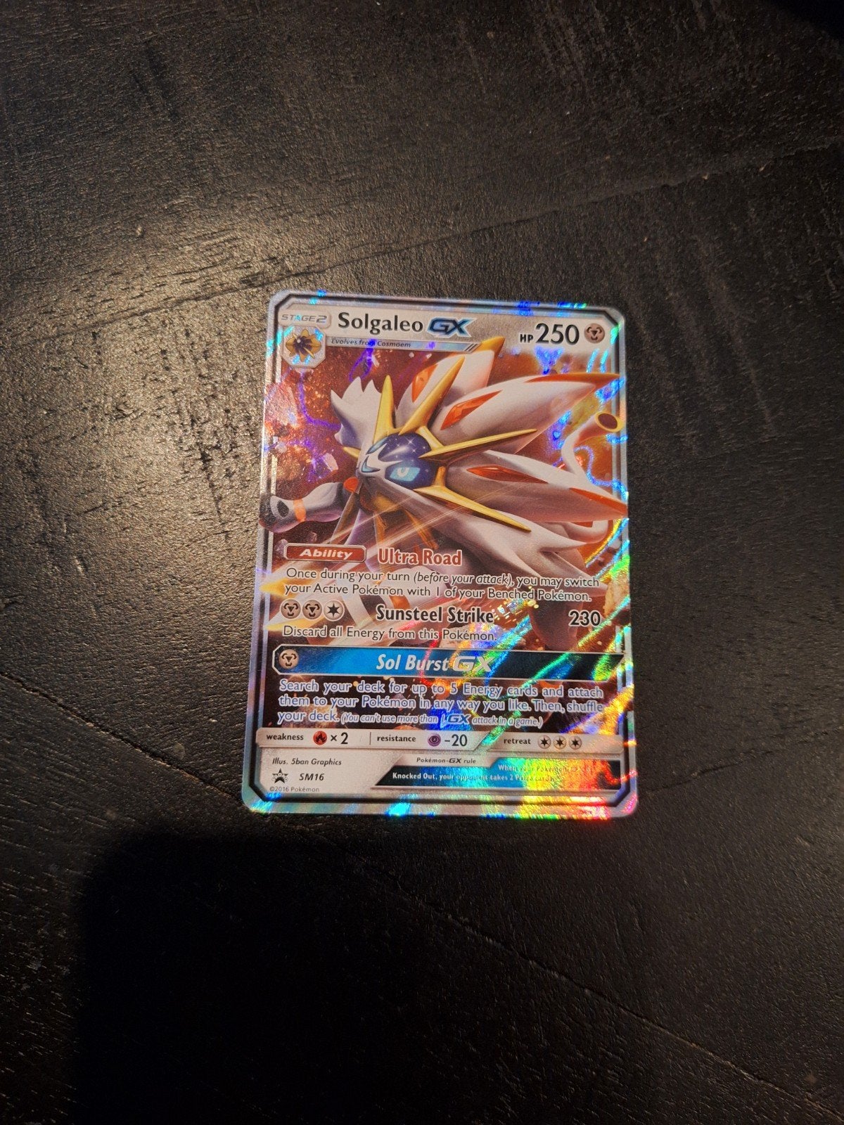 Solgaleo GX Pokémon Kaart SM16 Full Art Foil, Ophalen of Verzenden, Zo goed als nieuw, Losse kaart, Foil