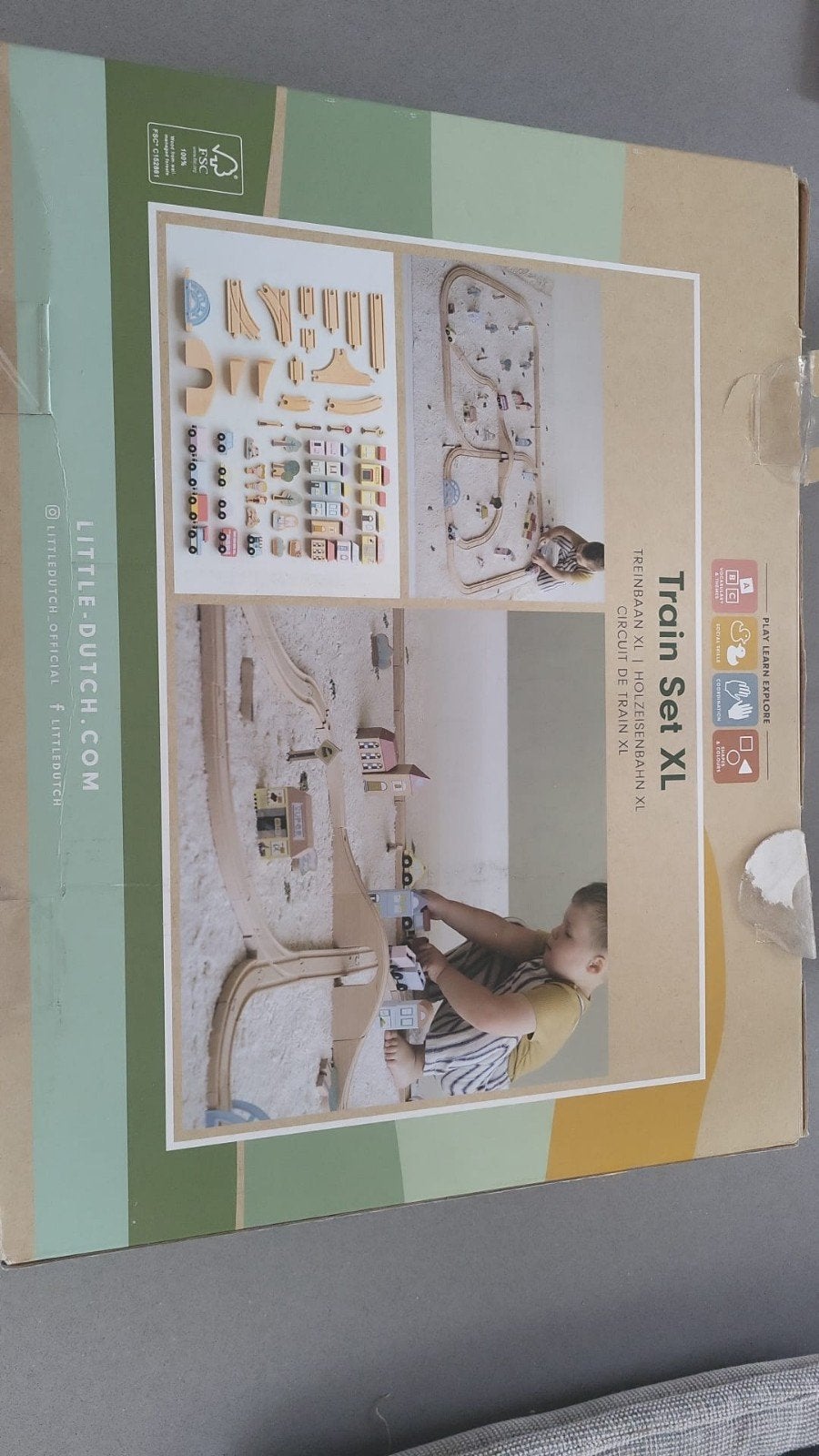 Little Dutch Treinset XL - 107-delig houten speelgoed, Kinderen en Baby's, Speelgoed | Houten speelgoed, Ophalen, Zo goed als nieuw