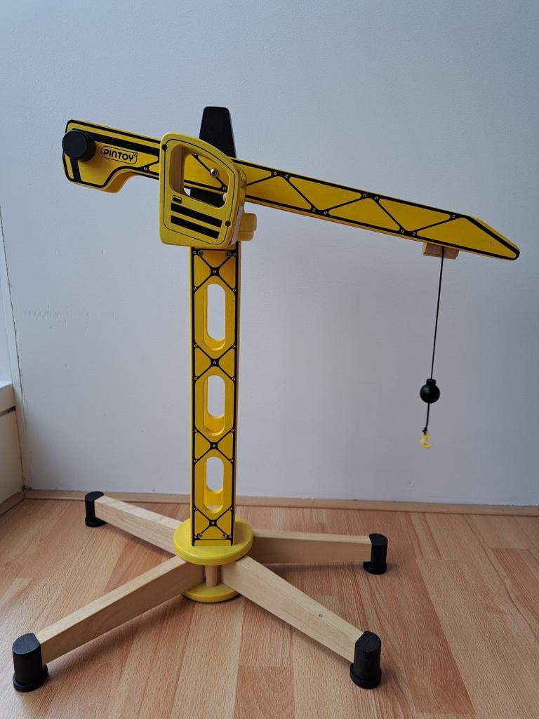 Pintoy Houten Speelgoedkraan - Geel en Zwart, Ophalen, Zo goed als nieuw, Overige typen