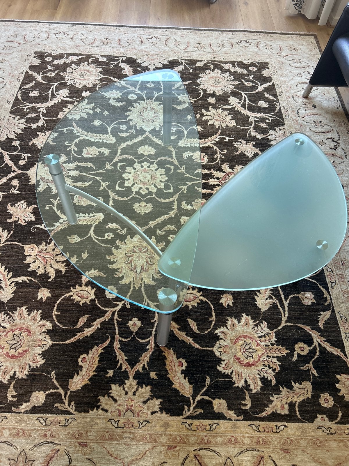 Moderne glazen salontafel - Verstelbaar design, Ophalen, Gebruikt, 100 tot 150 cm, 50 tot 100 cm