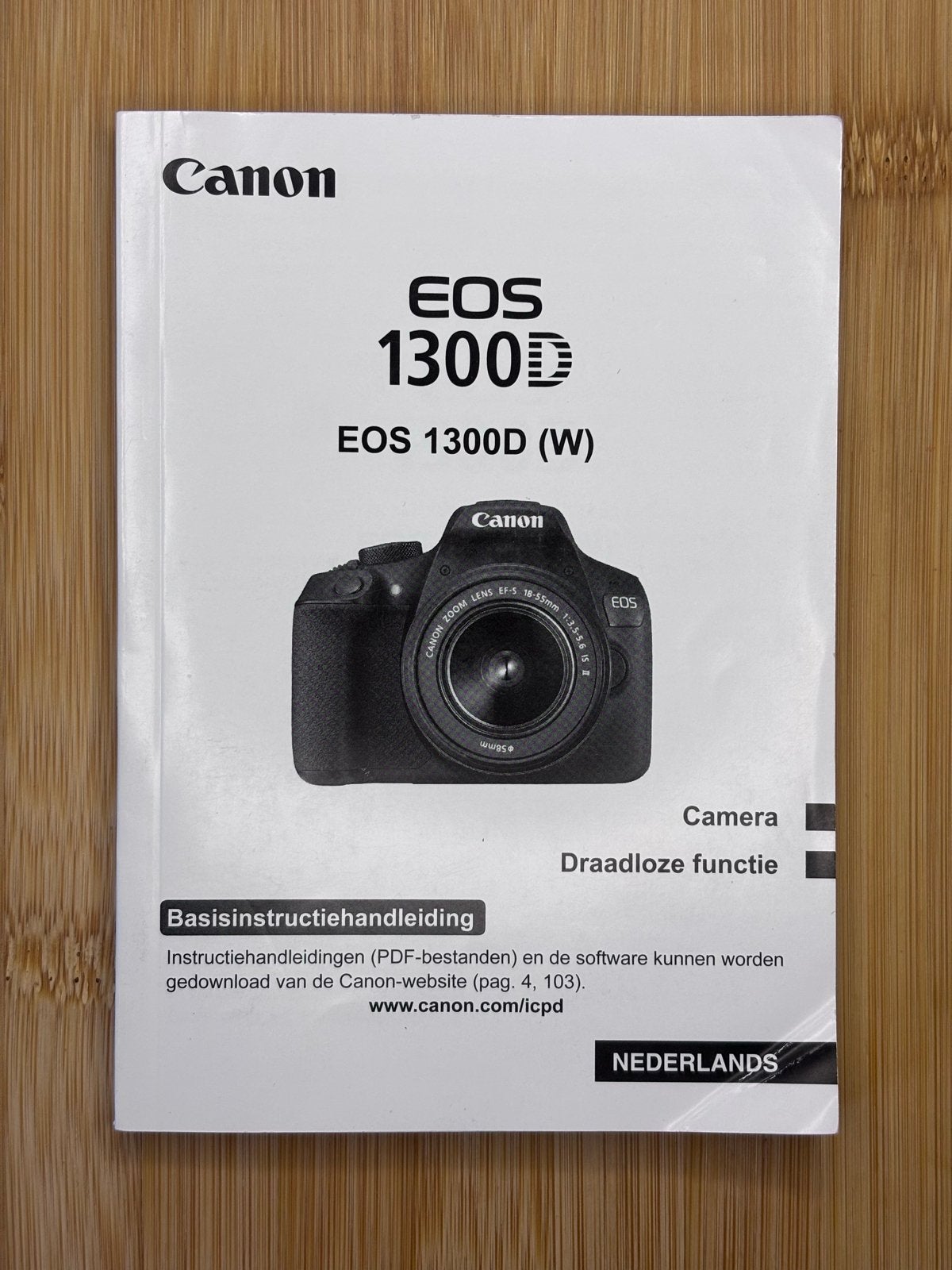 Canon EOS 1300D (W) Basisinstructiehandleiding, Gebruikt, Spiegelreflex, Canon, Ophalen of Verzenden
