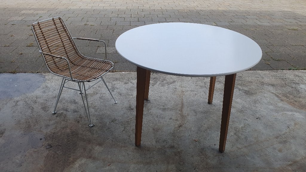 ronde design tafel wit naturel hout jysk dia 105, Huis en Inrichting, Tafels | Eettafels, Ophalen, Gebruikt, Rond, Modern scandinavisch basic