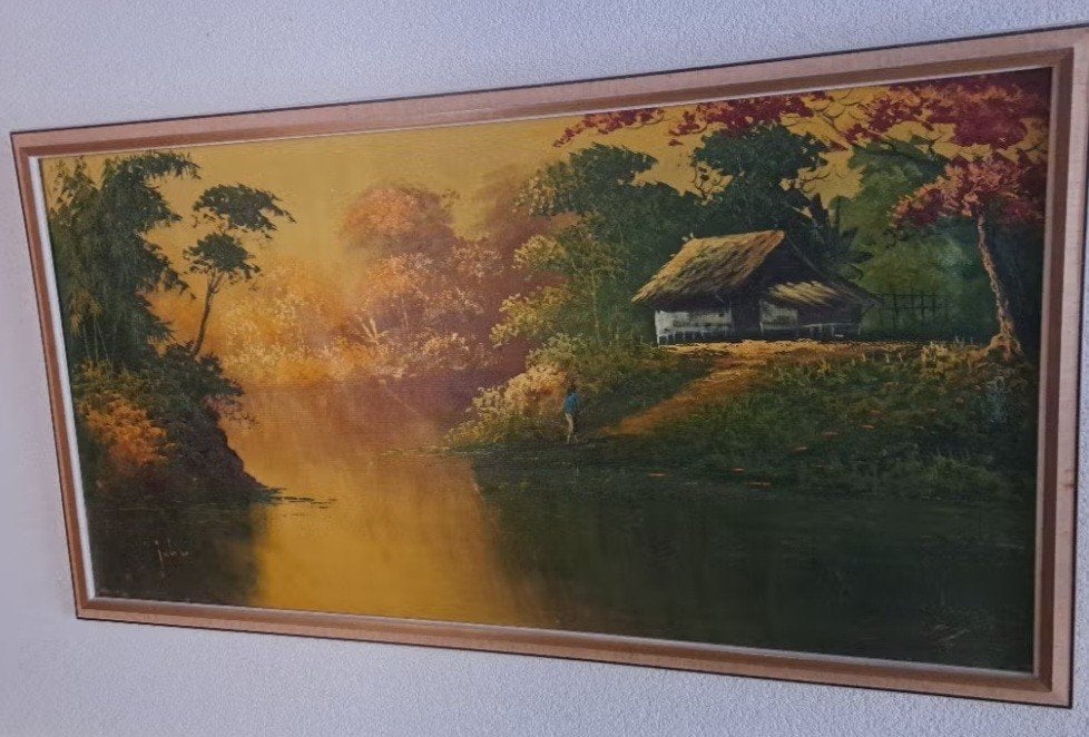 Groot schilderij Indonesisch, Ophalen, Doek