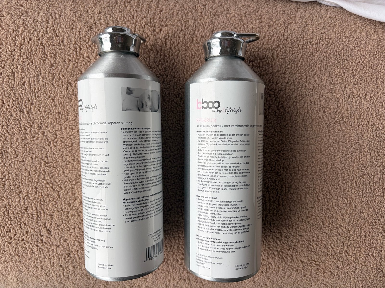 2x B-boo Aluminium Kruik 1L met hoezen, Ophalen of Verzenden, Gebruikt