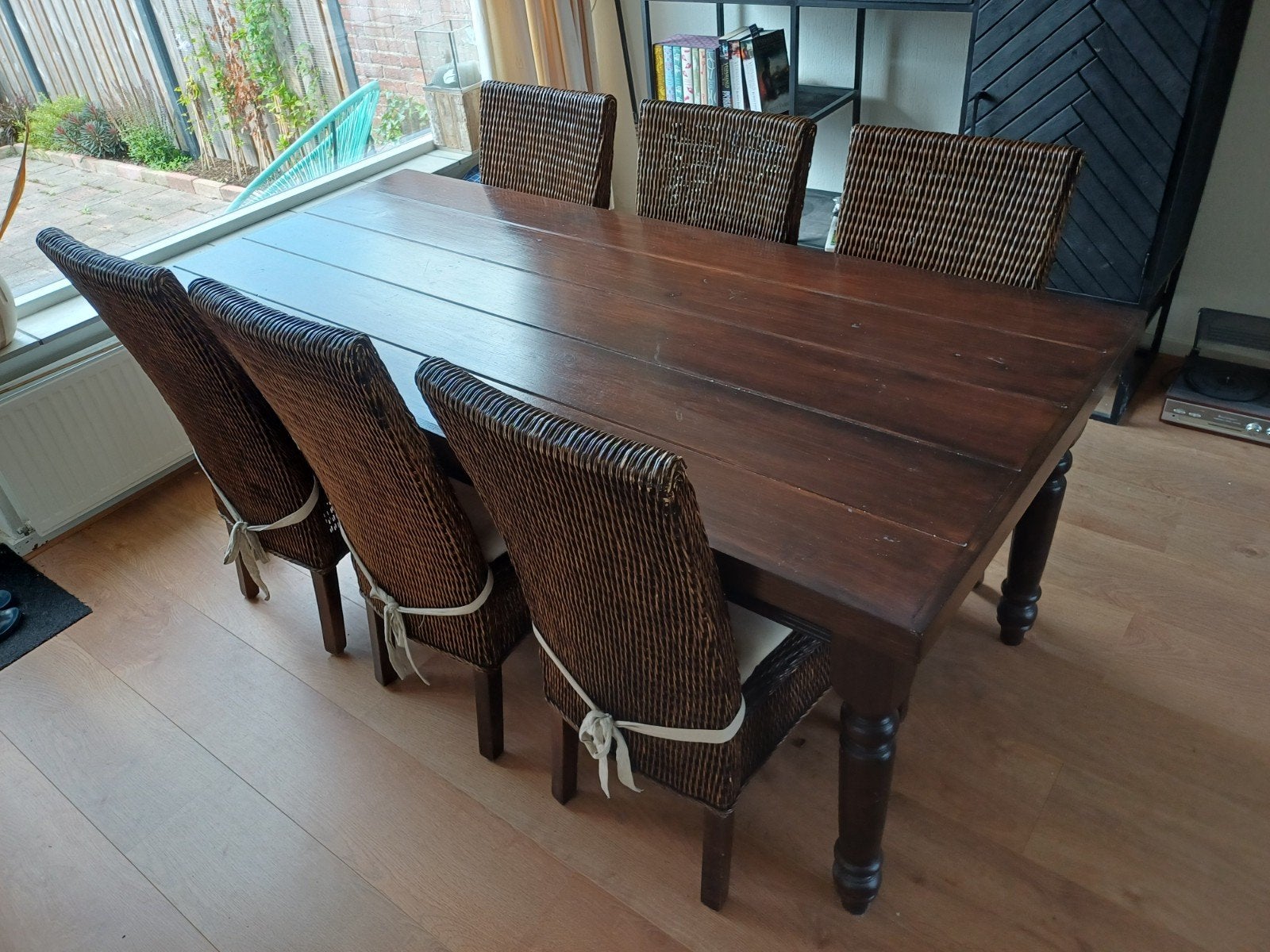 Eettafel met 6 rotan stoelen, Huis en Inrichting, Tafels | Eettafels, Ophalen, Gebruikt, Overige materialen, 50 tot 100 cm