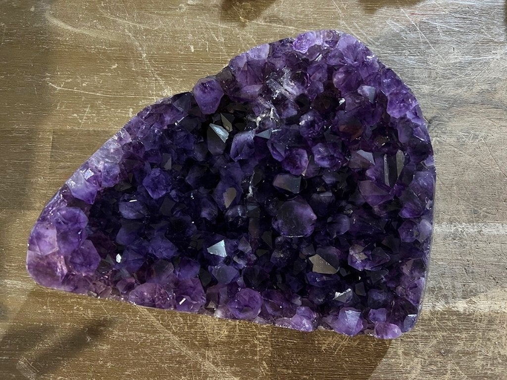 Amethist Cluster (6) diep paars van kleur, top stuk, Ophalen of Verzenden, Mineraal
