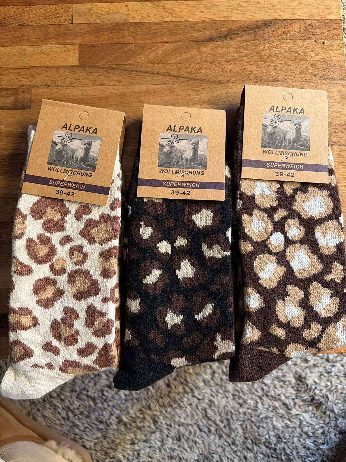 Alpaca Wollen Sokken met Luipaardprint - Maat 39-42, Sokken en Kniesokken, Bruin, Nieuw, Ophalen of Verzenden