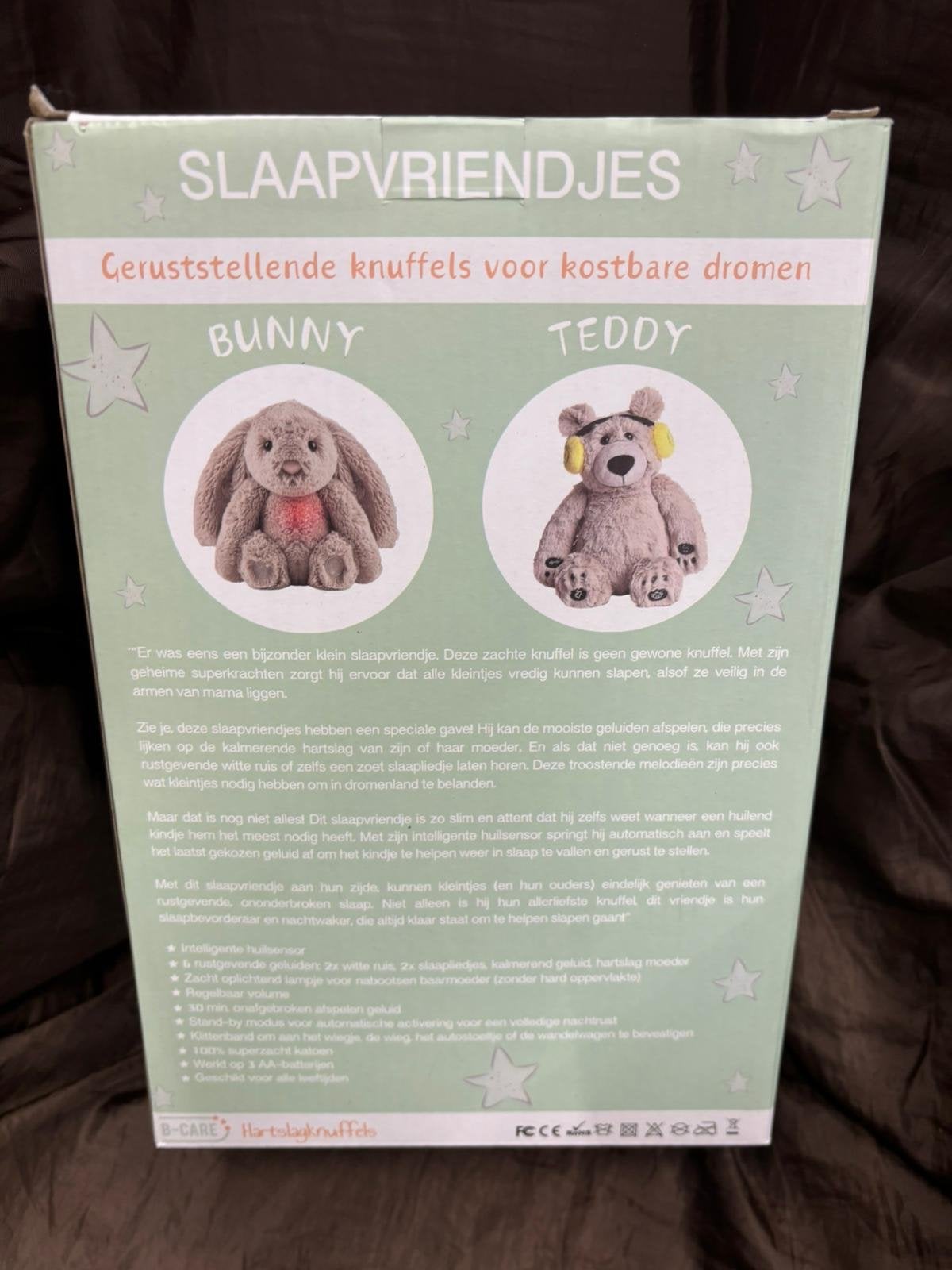 B-Care Hartslagknuffel Konijn - Slaapvriendje met geluid, Overige merken, Overige karakters, Grijs, Ophalen of Verzenden