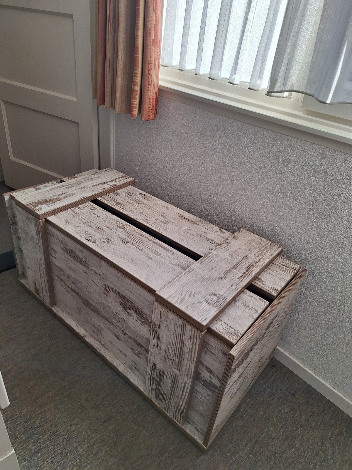Deken-/Opbergkist 'Storm' in verweerde look, Huis en Inrichting, 50 – 75, Minder dan 50 cm, 50 tot 100 cm, Ophalen of Verzenden