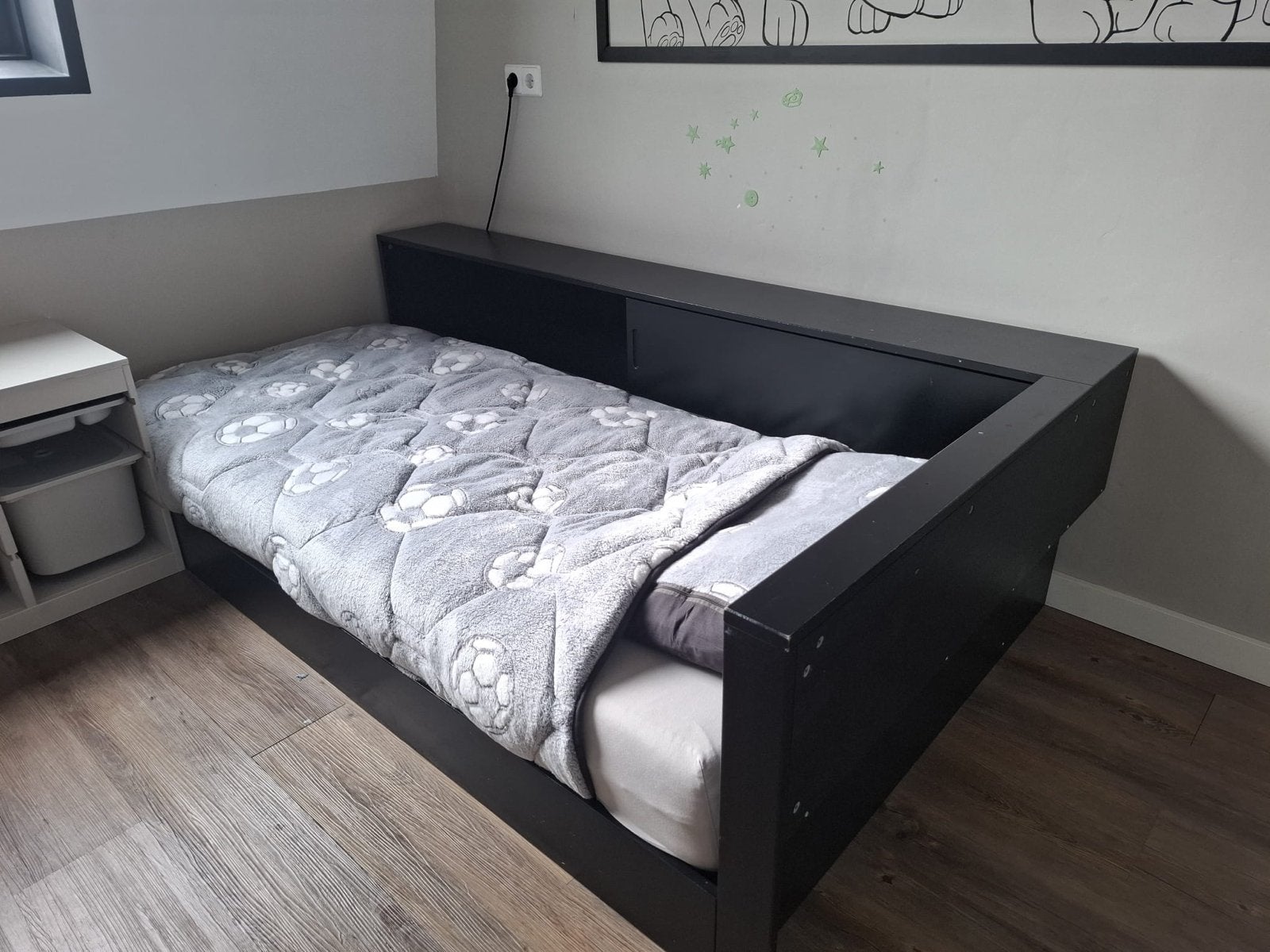 WOOOD Connect Hoekbed Zwart 90x200 met matras, Ophalen, Gebruikt, 90 cm, Eenpersoons