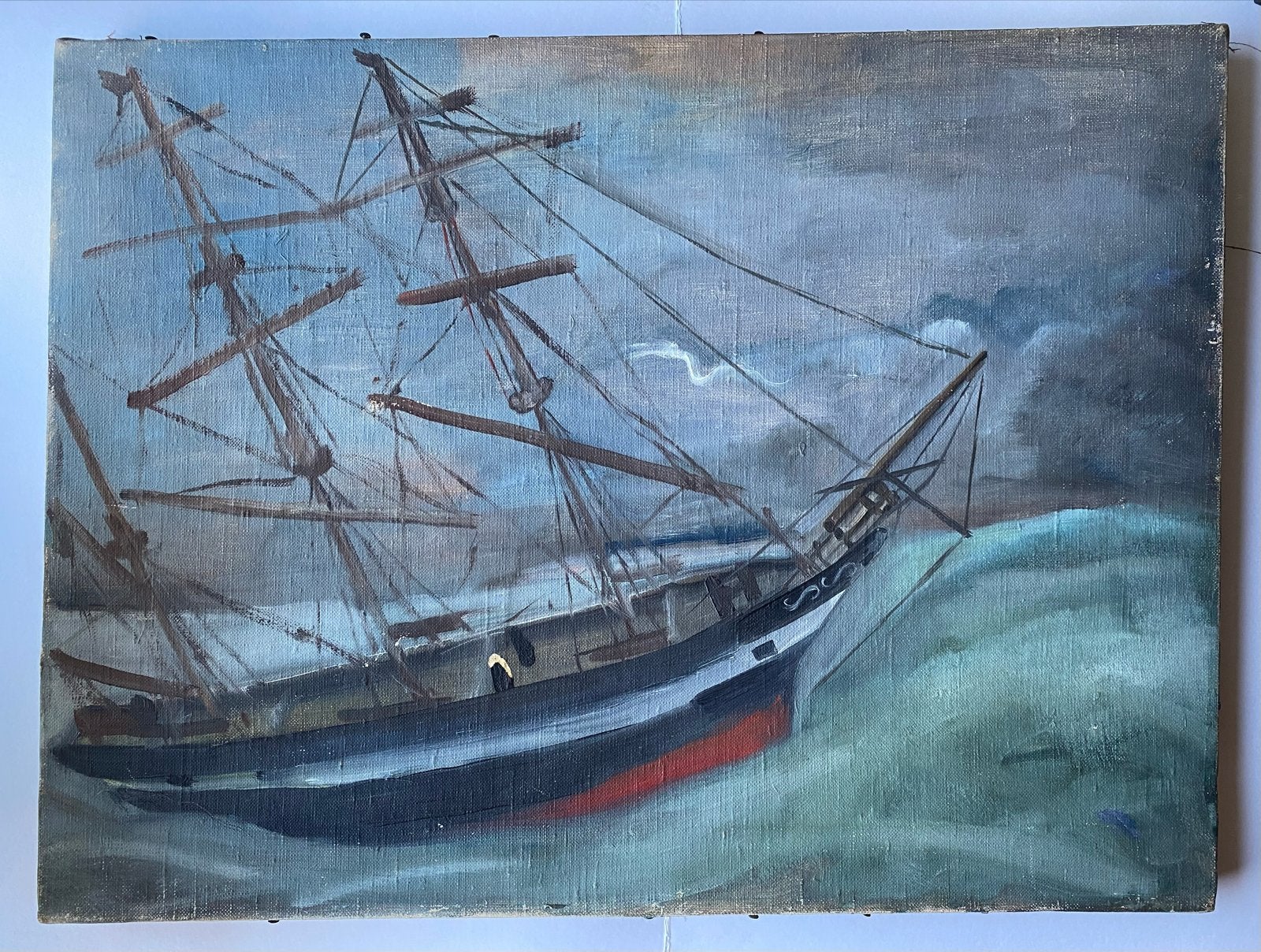 Maritiem schilderij: Schip op zee - Gesigneerd Verploegh, Maritiem / water, Doek, Realistisch, Ophalen of Verzenden