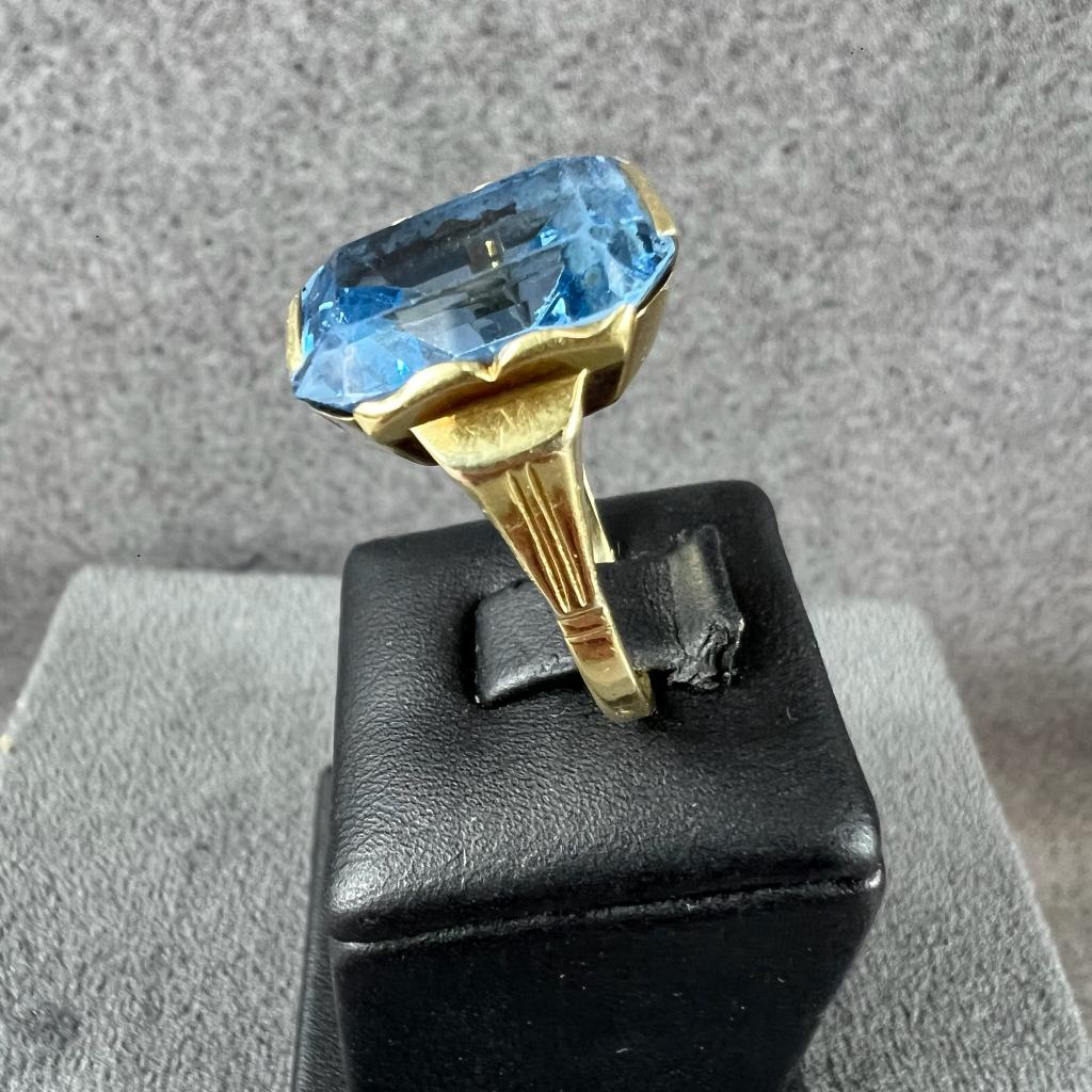 Gouden Ring | 14k |6,31g|Cabouchon aquamarijn |18,75| 409175, Sieraden, Tassen en Uiterlijk, Ringen, 18 tot 19, Gebruikt, Ophalen of Verzenden