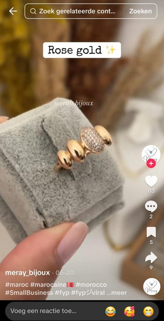 Elegante Roségouden  kleur Ring met stentjes, Sieraden, Tassen en Uiterlijk, Ringen, Nieuw, Dame, 18 tot 19, Goud, Overige materialen