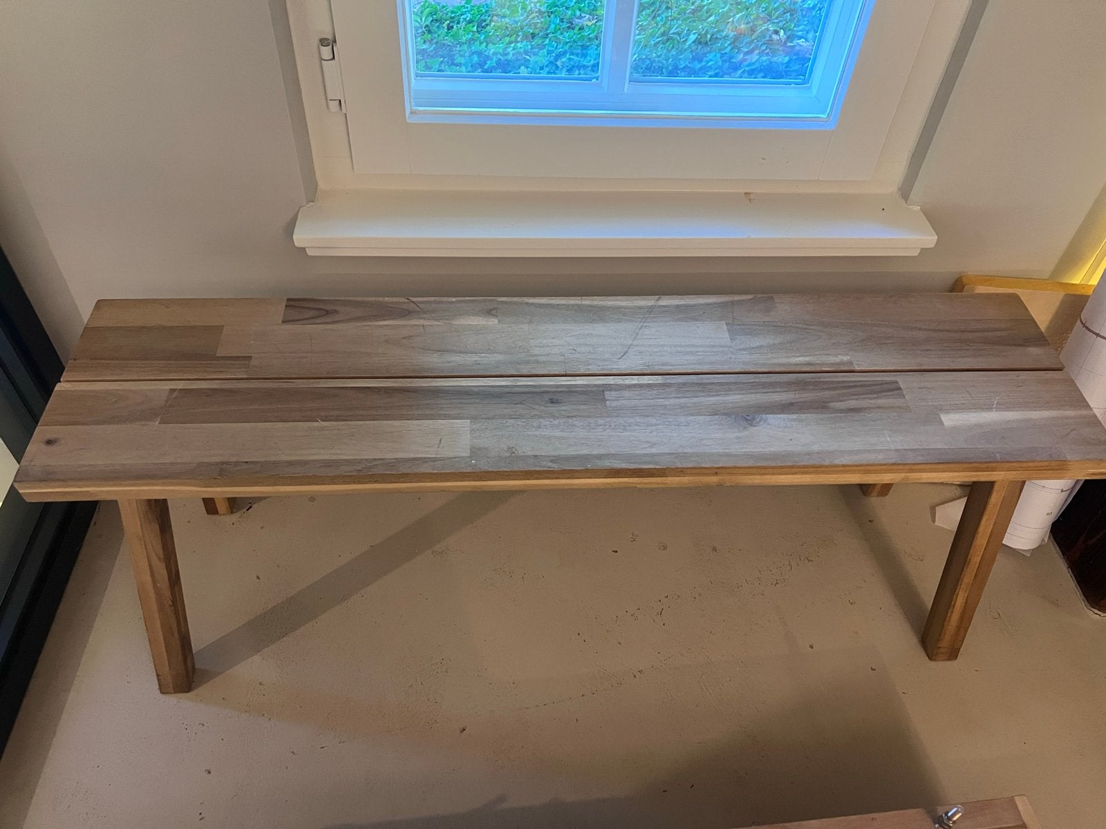 Houten bankje - Massief hout, Huis en Inrichting, Stoelen, Ophalen, Twee, Bruin, Zo goed als nieuw