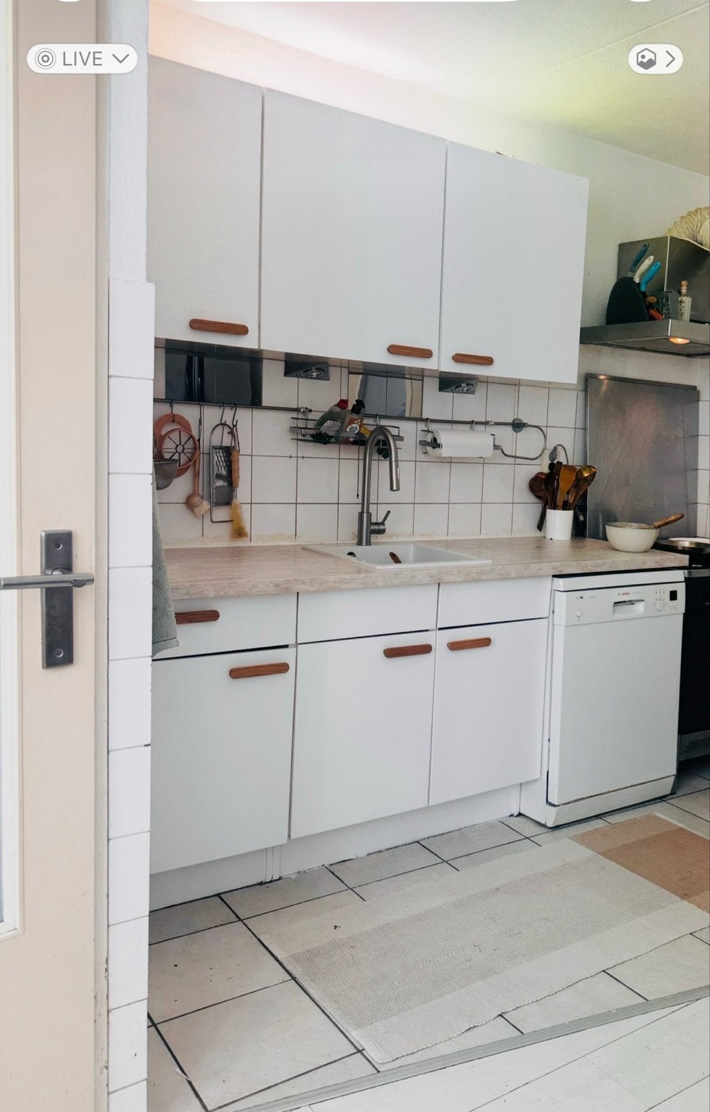 IKEA aanrechtblad travertinlook granieten wasbak en kraan, Gebruikt, Wit, Ophalen of Verzenden, 200 cm of meer