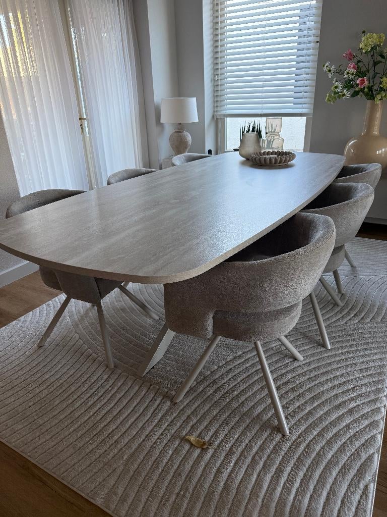 Nieuwe Deens ovale  eettafel met melamine marmeren blad., 50 tot 100 cm, Vijf personen of meer, Rechthoekig, Ophalen