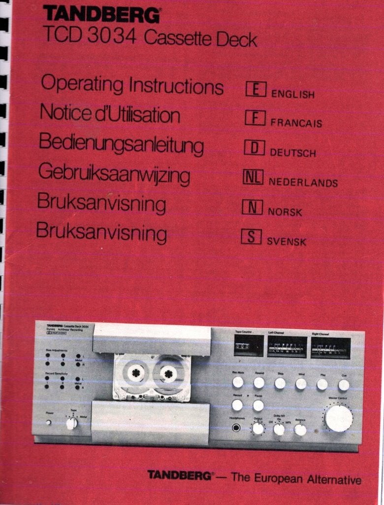 gebruiksaanwijzing TANDBERG TCD 3034 cassettedeck, Verzenden, Nieuw