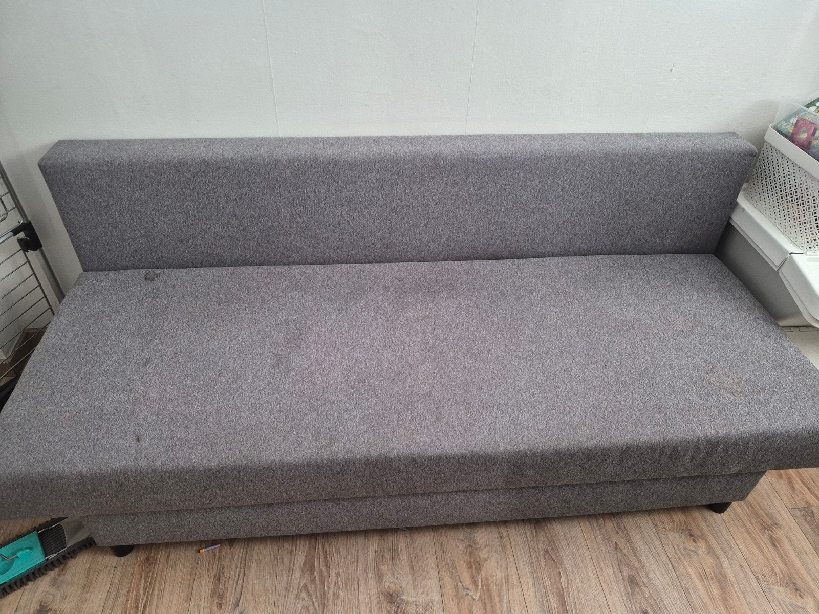 Grijze IKEA ASARUM slaapbank met stoffen bekleding, Ophalen, Tweepersoons