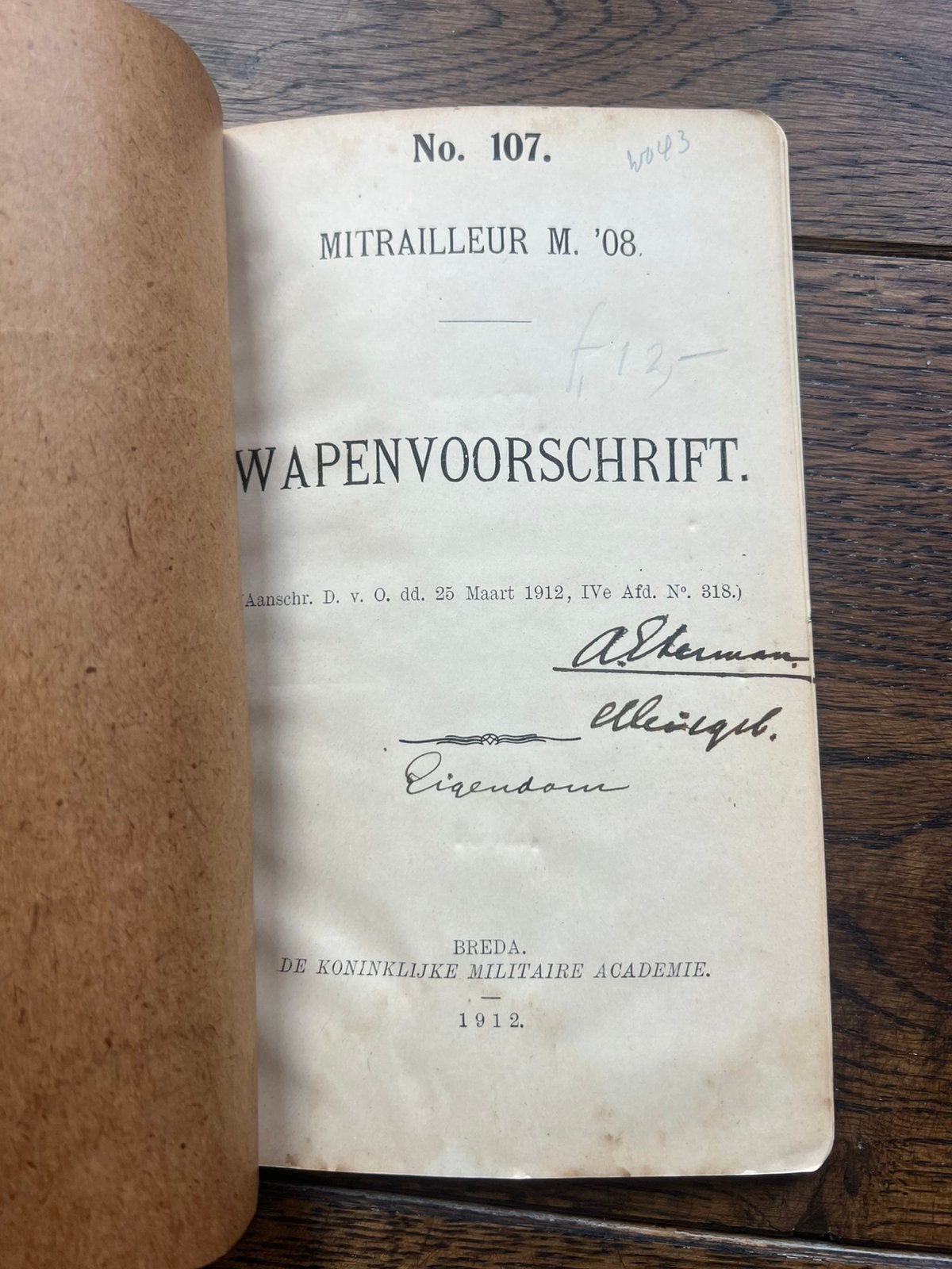 Nederlands mobilisatie wapen voorschrift Schwarsloze 1912 !, Verzenden, Nederland, Embleem of Badge