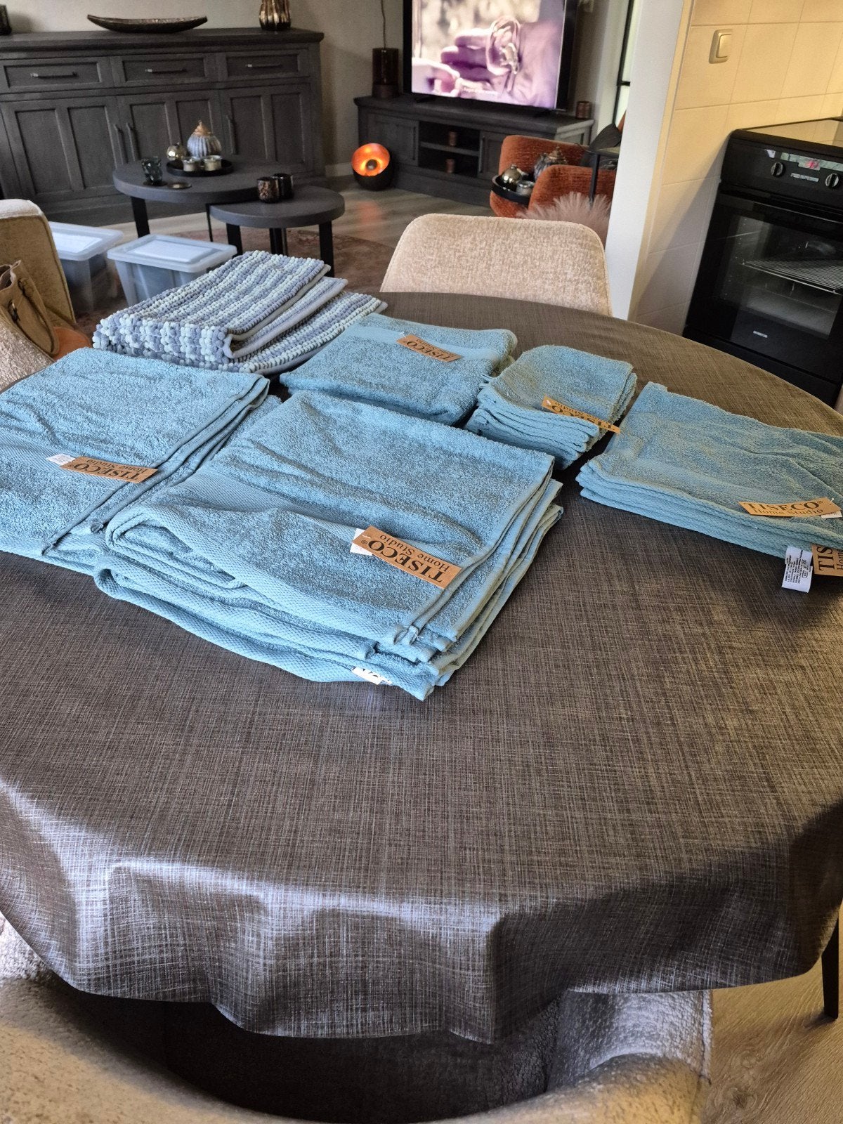 tiseco handdoeken set blauw en toftbo badmat, Ophalen, Nieuw, Blauw, Handdoek